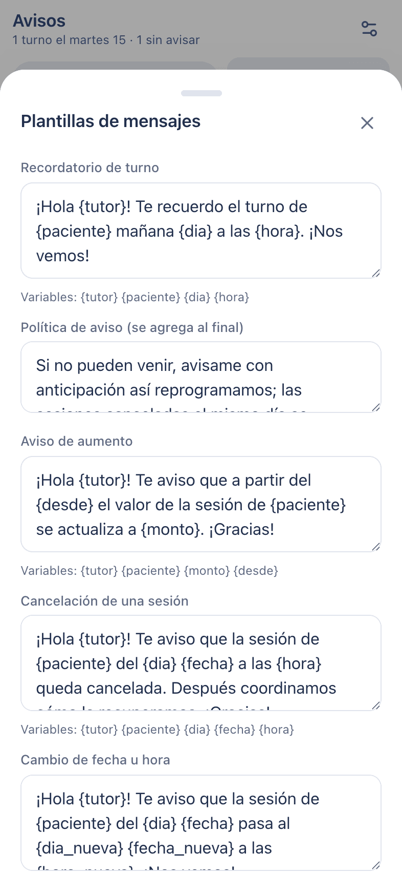 Captura: Plantillas de mensajes