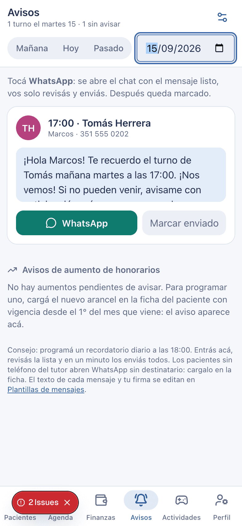 Captura: Los recordatorios del día