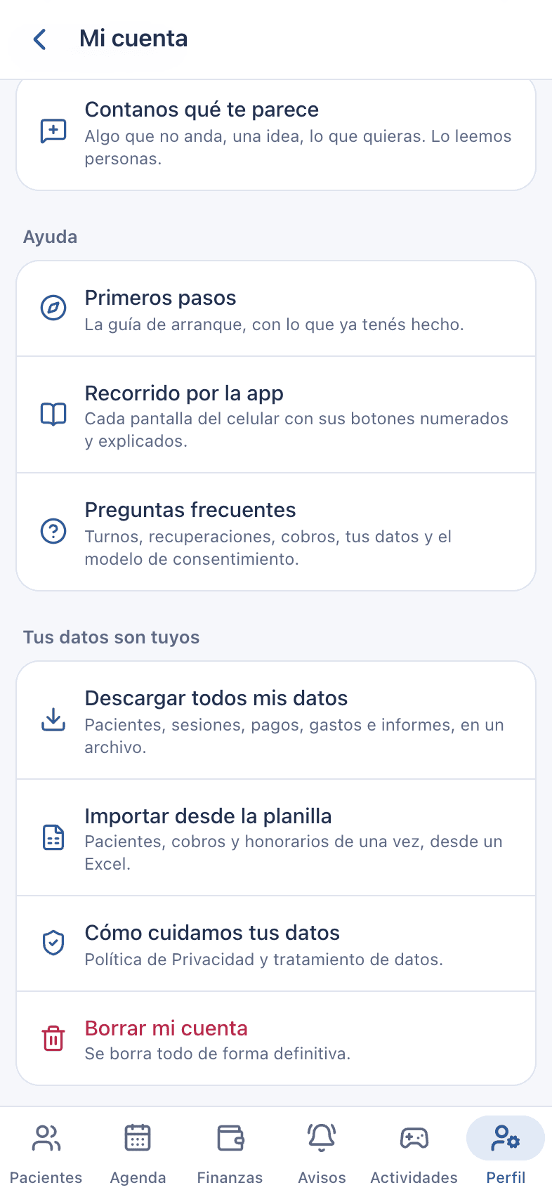 Captura: Ayuda y tus datos