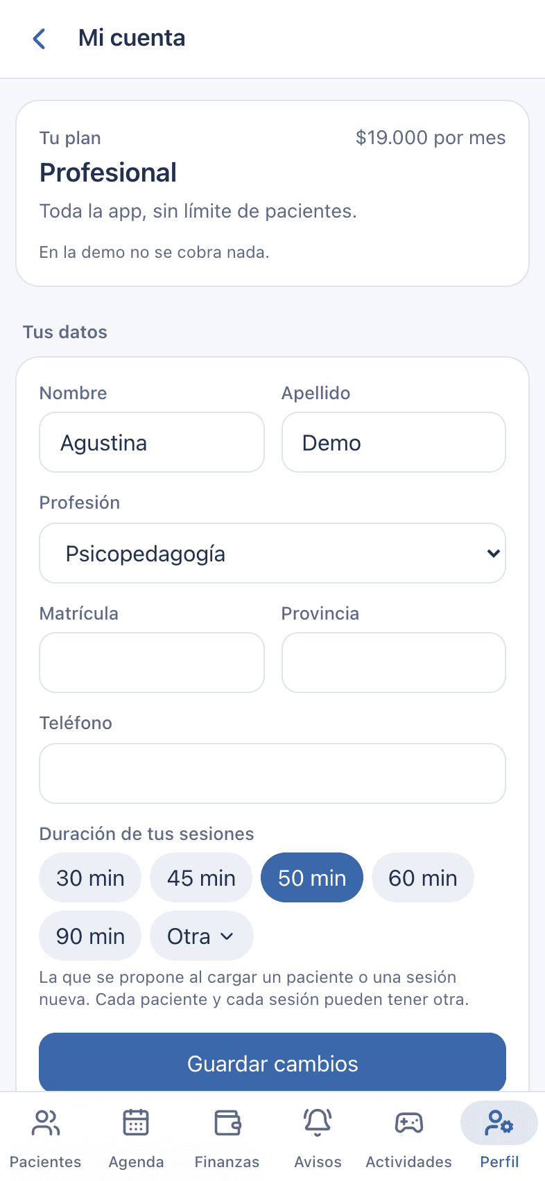 Captura: Mi cuenta