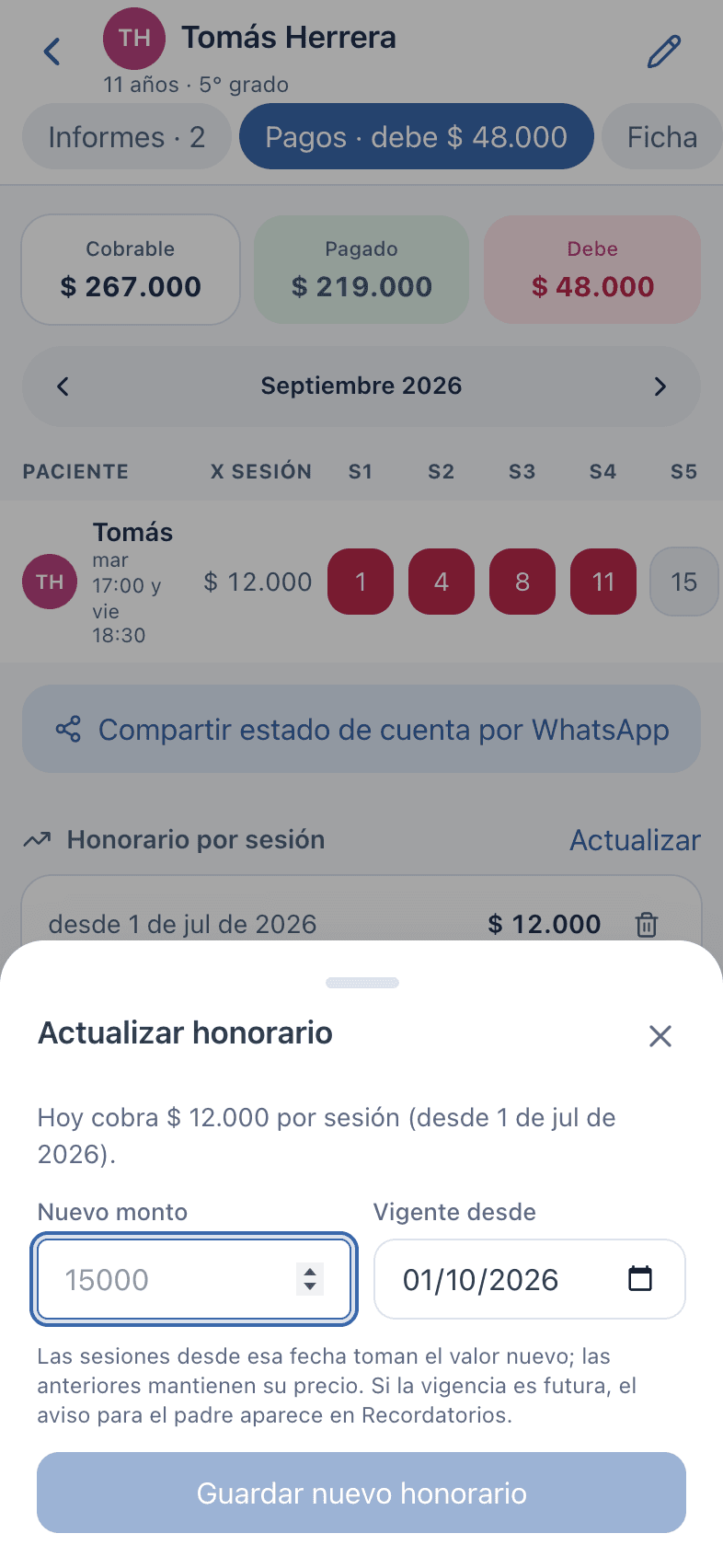 Captura: Actualizar el honorario