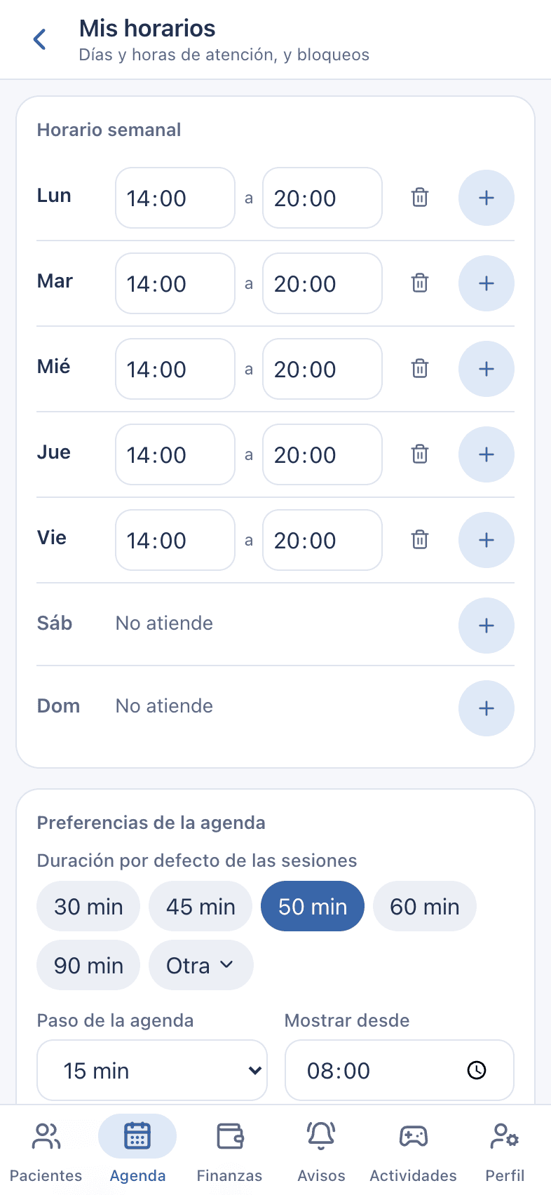 Captura: Mis horarios