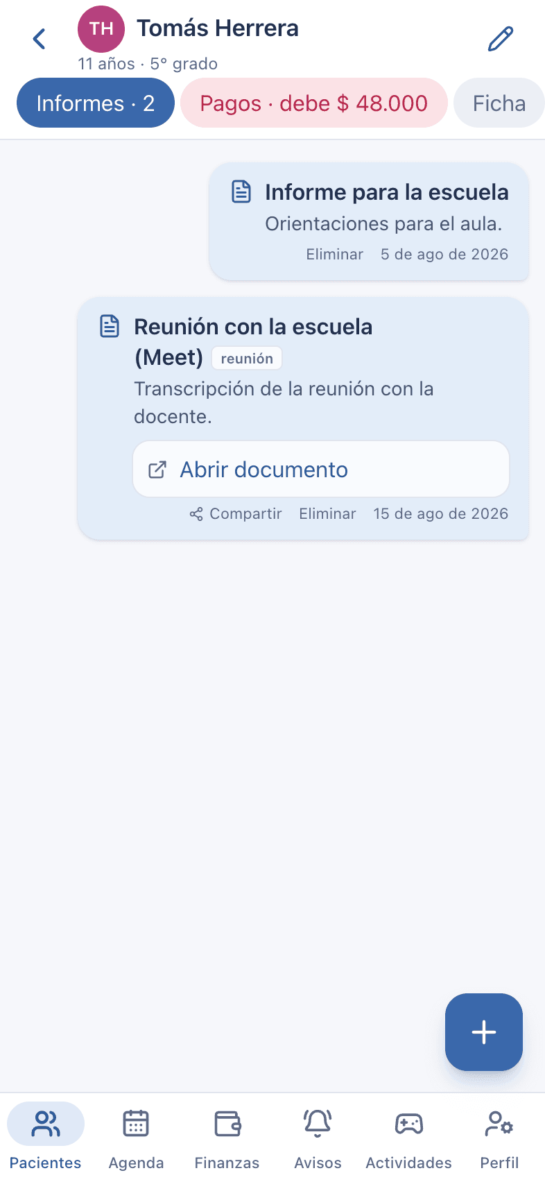 Captura: Solapa Informes