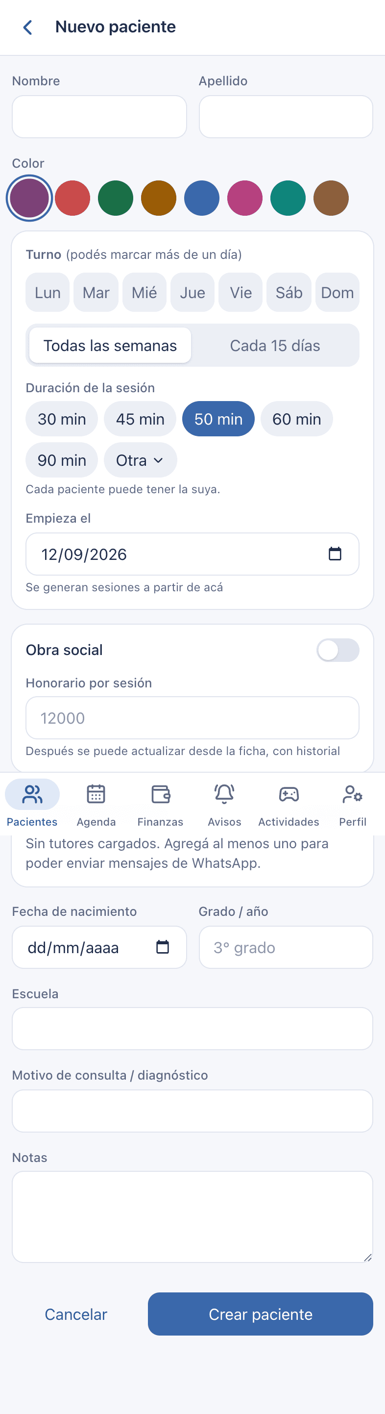 Captura: El formulario completo