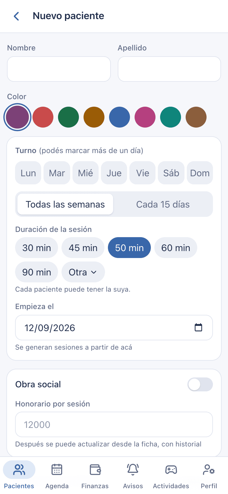 Captura: Cargar un paciente
