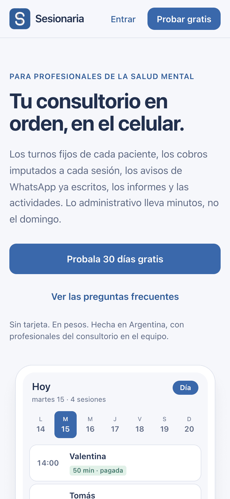 Captura: La página de Sesionaria