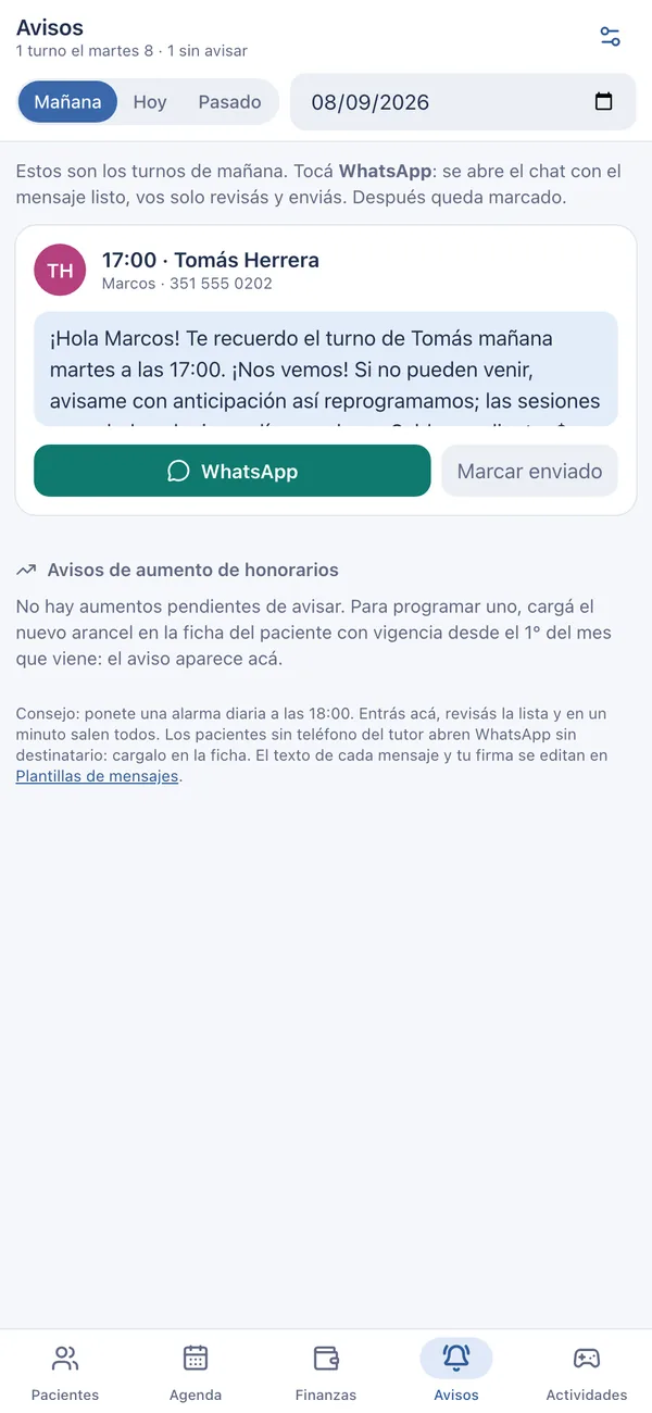 Los avisos de mañana, escritos, listos para WhatsApp.